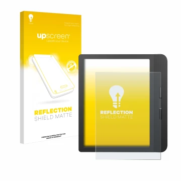 Parte frontale di una confezione del prodotto con il logo del marchio upscreen. Accanto è raffigurato il dispositivo Tolino Vi