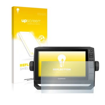 Parte frontale di una confezione del prodotto con il logo del marchio upscreen. Accanto è raffigurato il dispositivo Garmin EC