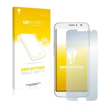 Parte frontale di una confezione del prodotto con il logo del marchio upscreen. Accanto è raffigurato il dispositivo Doro 8080