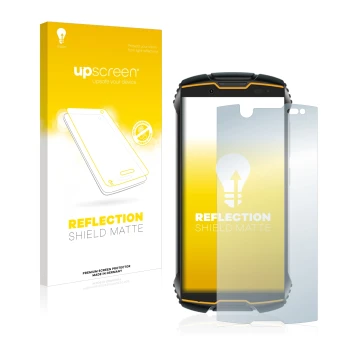 Parte frontale di una confezione del prodotto con il logo del marchio upscreen. Accanto è raffigurato il dispositivo Cubot Kin