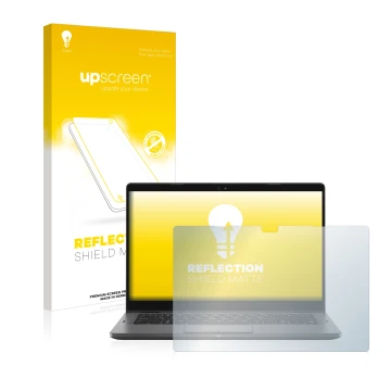 Parte frontale di una confezione del prodotto con il logo del marchio upscreen. Accanto è raffigurato il dispositivo Dell Lati