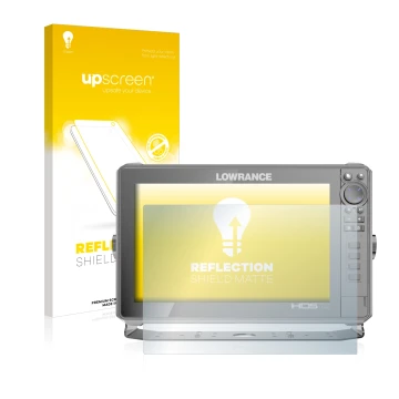 Parte frontale di una confezione del prodotto con il logo del marchio upscreen. Accanto è raffigurato il dispositivo Lowrance 