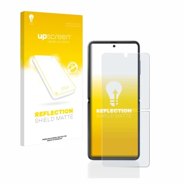 Parte frontale di una confezione del prodotto con il logo del marchio upscreen. Accanto è raffigurato il dispositivo Samsung G