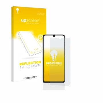 Parte frontale di una confezione del prodotto con il logo del marchio upscreen. Accanto è raffigurato il dispositivo Samsung G