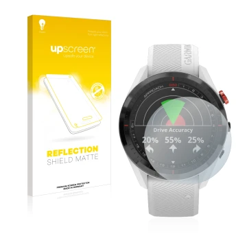 Parte frontale di una confezione del prodotto con il logo del marchio upscreen. Accanto è raffigurato il dispositivo Garmin Ap