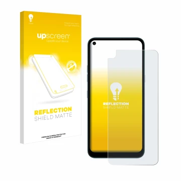 Parte frontale di una confezione del prodotto con il logo del marchio upscreen. Accanto è raffigurato il dispositivo LG K61 co