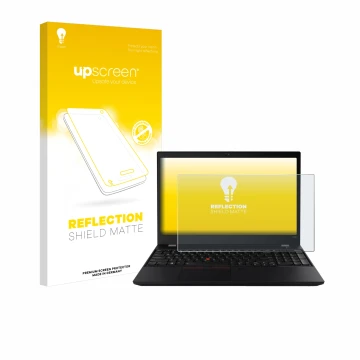 Parte frontale di una confezione del prodotto con il logo del marchio upscreen. Accanto è raffigurato il dispositivo Lenovo Th