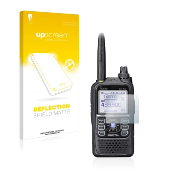 Parte frontale di una confezione del prodotto con il logo del marchio upscreen. Accanto è raffigurato il dispositivo Icom ID-5