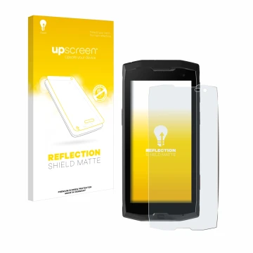 Parte frontale di una confezione del prodotto con il logo del marchio upscreen. Accanto è raffigurato il dispositivo Crosscall