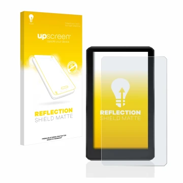 Parte frontale di una confezione del prodotto con il logo del marchio upscreen. Accanto è raffigurato il dispositivo Garmin zu