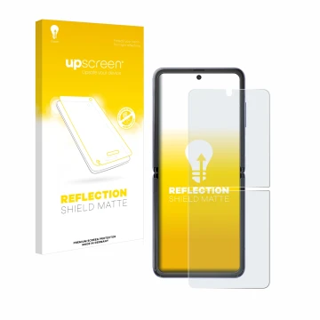 Parte frontale di una confezione del prodotto con il logo del marchio upscreen. Accanto è raffigurato il dispositivo Samsung G