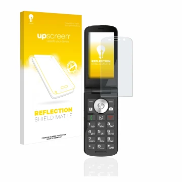 Parte frontale di una confezione del prodotto con il logo del marchio upscreen. Accanto è raffigurato il dispositivo Emporia T