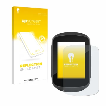 Parte frontale di una confezione del prodotto con il logo del marchio upscreen. Accanto è raffigurato il dispositivo Garmin Ed