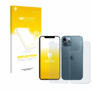 Parte frontale di una confezione del prodotto con il logo del marchio upscreen. Accanto è raffigurato il dispositivo Apple iPh