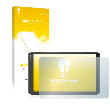 Parte frontale di una confezione del prodotto con il logo del marchio upscreen. Accanto è raffigurato il dispositivo Garmin Ca