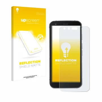 Parte frontale di una confezione del prodotto con il logo del marchio upscreen. Accanto è raffigurato il dispositivo Caterpill