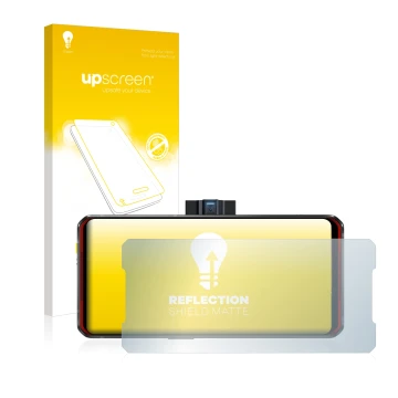 Parte frontale di una confezione del prodotto con il logo del marchio upscreen. Accanto è raffigurato il dispositivo Lenovo Le