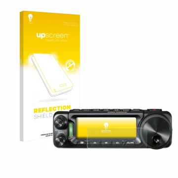 Parte frontale di una confezione del prodotto con il logo del marchio upscreen. Accanto è raffigurato il dispositivo Yaesu FT-