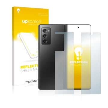 Parte frontale di una confezione del prodotto con il logo del marchio upscreen. Accanto è raffigurato il dispositivo Samsung G