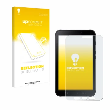 Parte frontale di una confezione del prodotto con il logo del marchio upscreen. Accanto è raffigurato il dispositivo Samsung G