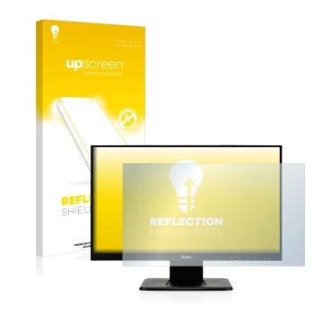 Parte frontale di una confezione del prodotto con il logo del marchio upscreen. Accanto è raffigurato il dispositivo Iiyama Pr
