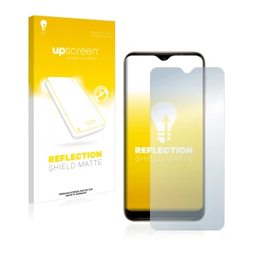 Parte frontale di una confezione del prodotto con il logo del marchio upscreen. Accanto è raffigurato il dispositivo Wiko Y81 