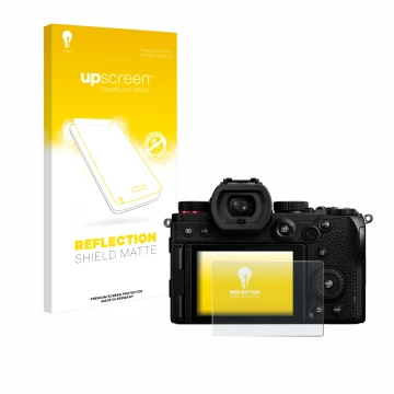 Parte frontale di una confezione del prodotto con il logo del marchio upscreen. Accanto è raffigurato il dispositivo Panasonic