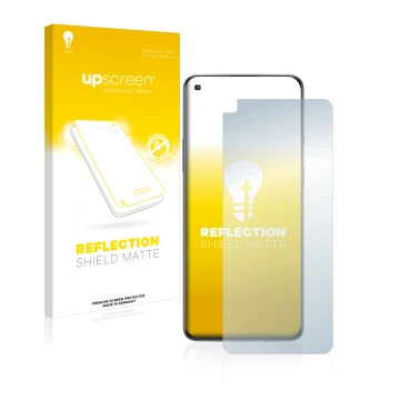 Parte frontale di una confezione del prodotto con il logo del marchio upscreen. Accanto è raffigurato il dispositivo OnePlus 8