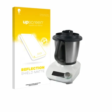 Parte frontale di una confezione del prodotto con il logo del marchio upscreen. Accanto è raffigurato il dispositivo Vorwerk T