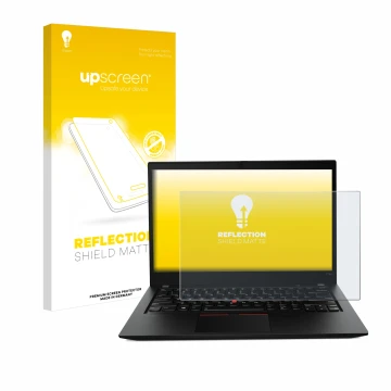 Parte frontale di una confezione del prodotto con il logo del marchio upscreen. Accanto è raffigurato il dispositivo Lenovo Th