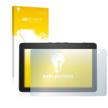 Parte frontale di una confezione del prodotto con il logo del marchio upscreen. Accanto è raffigurato il dispositivo Amazon Ec