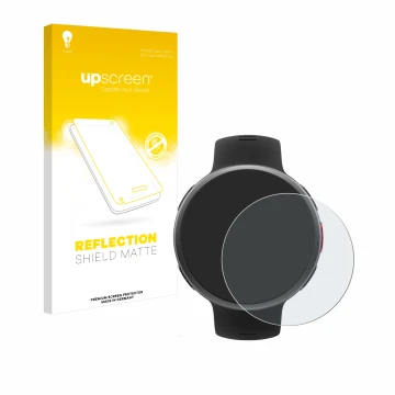 Parte frontale di una confezione del prodotto con il logo del marchio upscreen. Accanto è raffigurato il dispositivo Polar Van