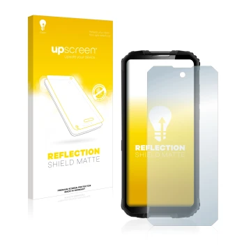 Parte frontale di una confezione del prodotto con il logo del marchio upscreen. Accanto è raffigurato il dispositivo Oukitel W