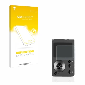 Parte frontale di una confezione del prodotto con il logo del marchio upscreen. Accanto è raffigurato il dispositivo Surfans F