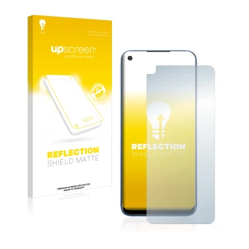 Parte frontale di una confezione del prodotto con il logo del marchio upscreen. Accanto è raffigurato il dispositivo realme 7 