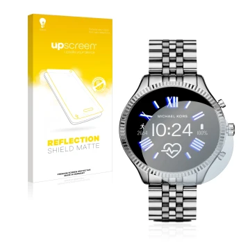 Parte frontale di una confezione del prodotto con il logo del marchio upscreen. Accanto è raffigurato il dispositivo Michael K