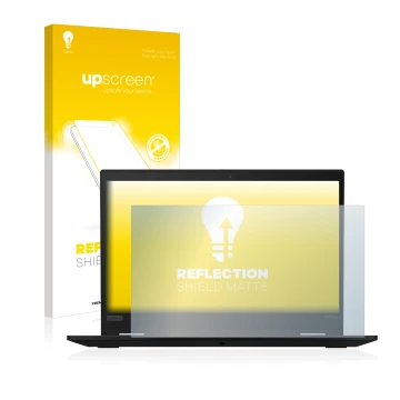 Parte frontale di una confezione del prodotto con il logo del marchio upscreen. Accanto è raffigurato il dispositivo Lenovo Th