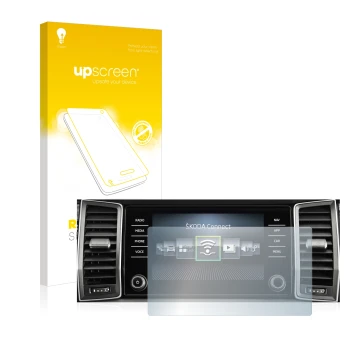Parte frontale di una confezione del prodotto con il logo del marchio upscreen. Accanto è raffigurato il dispositivo Skoda Col