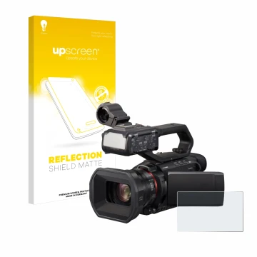 Parte frontale di una confezione del prodotto con il logo del marchio upscreen. Accanto è raffigurato il dispositivo Panasonic