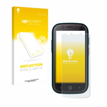 Parte frontale di una confezione del prodotto con il logo del marchio upscreen. Accanto è raffigurato il dispositivo Unihertz 