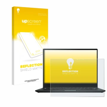 Parte frontale di una confezione del prodotto con il logo del marchio upscreen. Accanto è raffigurato il dispositivo ASUS Rog 