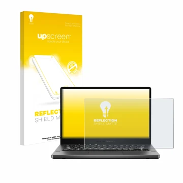 Parte frontale di una confezione del prodotto con il logo del marchio upscreen. Accanto è raffigurato il dispositivo ASUS ROG 