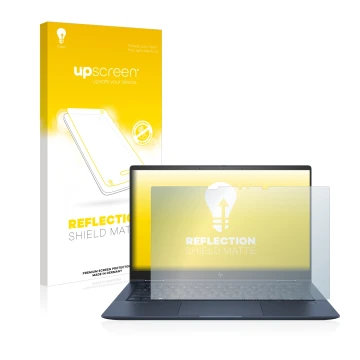 Parte frontale di una confezione del prodotto con il logo del marchio upscreen. Accanto è raffigurato il dispositivo HP Elite 