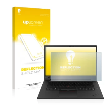 Parte frontale di una confezione del prodotto con il logo del marchio upscreen. Accanto è raffigurato il dispositivo Lenovo Th