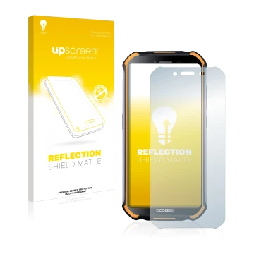 Parte frontale di una confezione del prodotto con il logo del marchio upscreen. Accanto è raffigurato il dispositivo Doogee S4