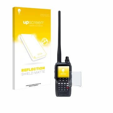 Parte frontale di una confezione del prodotto con il logo del marchio upscreen. Accanto è raffigurato il dispositivo Yaesu FTA