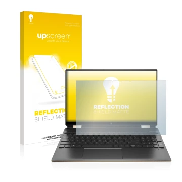 Parte frontale di una confezione del prodotto con il logo del marchio upscreen. Accanto è raffigurato il dispositivo HP Spectr
