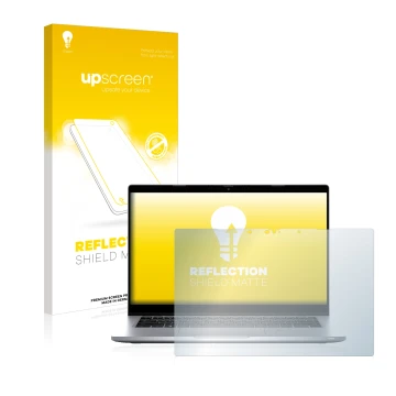 Parte frontale di una confezione del prodotto con il logo del marchio upscreen. Accanto è raffigurato il dispositivo Dell Lati