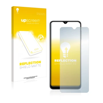 Parte frontale di una confezione del prodotto con il logo del marchio upscreen. Accanto è raffigurato il dispositivo Samsung G