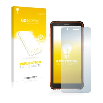 Parte frontale di una confezione del prodotto con il logo del marchio upscreen. Accanto è raffigurato il dispositivo Blackview